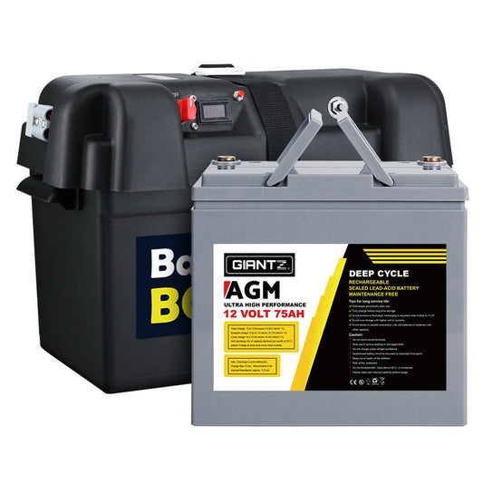 Giantz 75Ah AGM Deep Cycle Battery & Box 12V