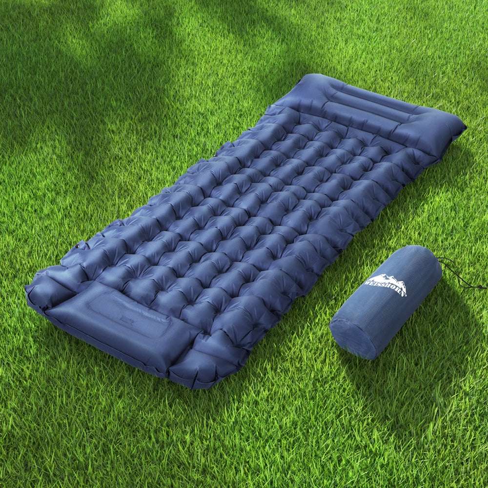 Weisshorn 9cm Camping Mat with Foot Pump & Pillow - Blue, view 7
