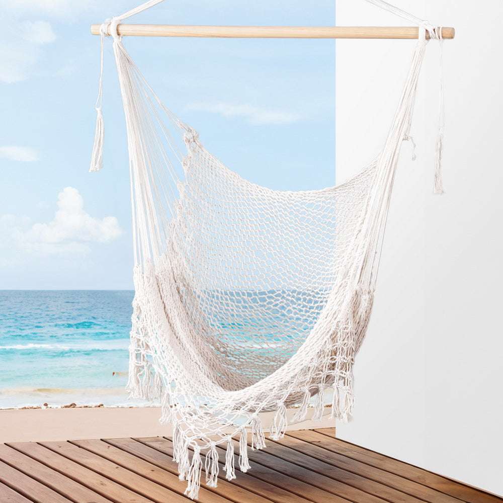 Gardeon Cotton Hammock Chair Swing – Cream, view 7