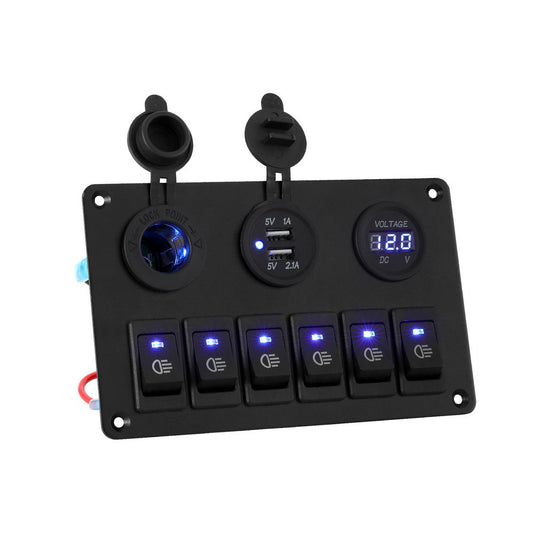 6 Gang 12V Switch Panel with USB & Socket