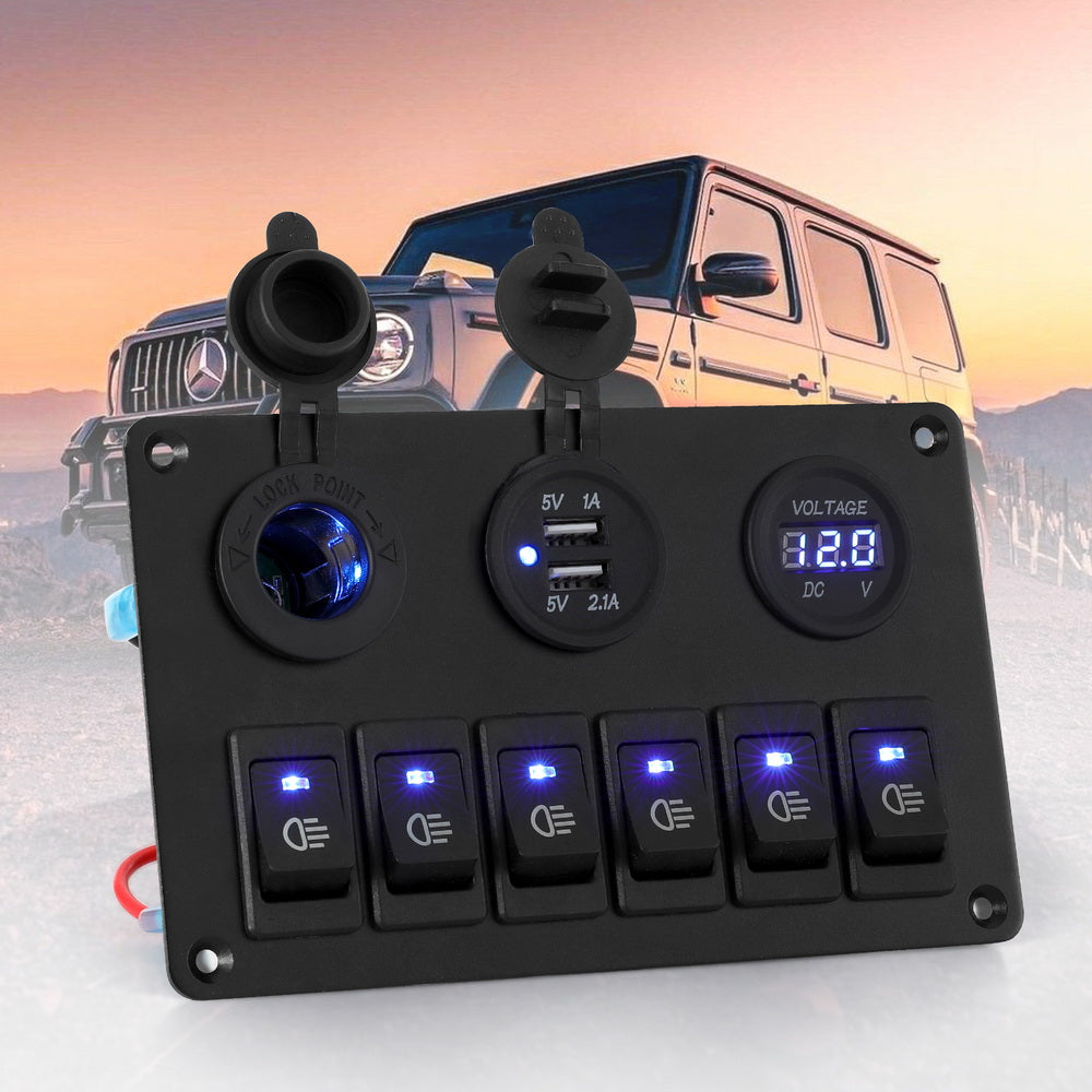 6 Gang 12V Switch Panel with USB & Socket, view 7