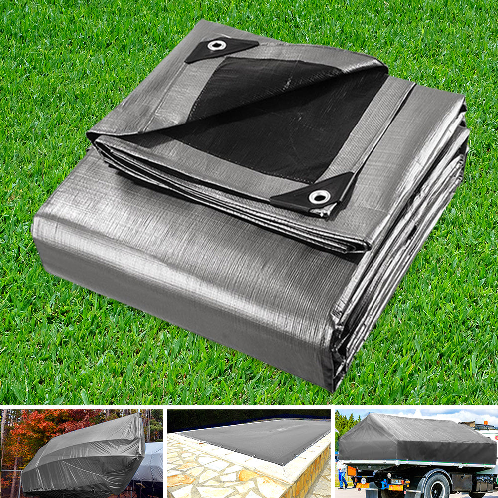 Instahut Heavy Duty Tarp 3.6x4.8m - Silver/Black, view 8