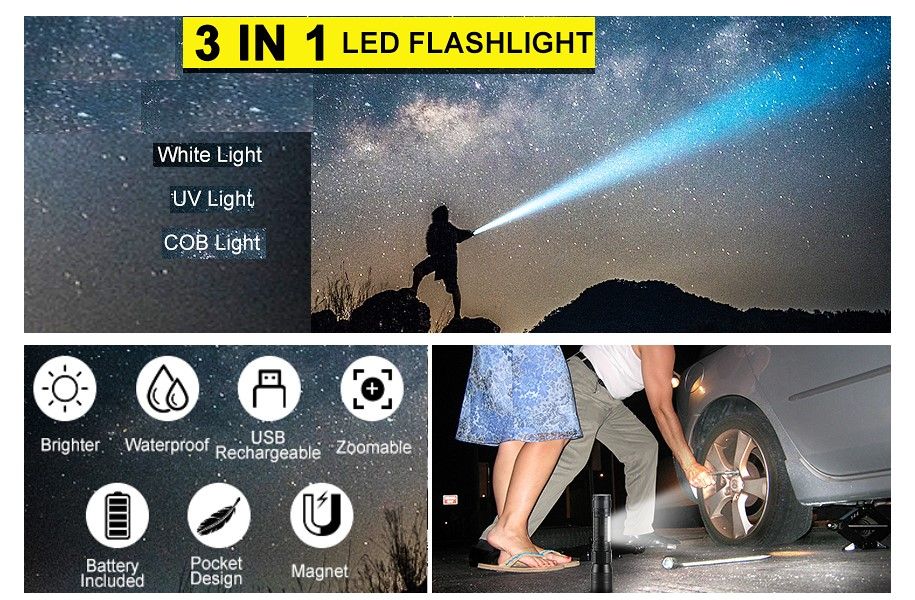 Rechargeable UV Flashlight Torch - 7 Mode, view 8