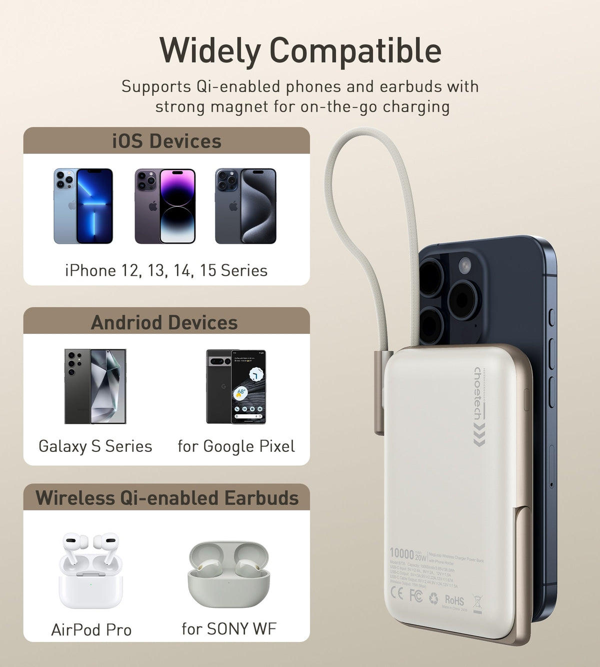 CHOETECH 10,000mAh 20W Wireless Power Bank + Stand, view 4