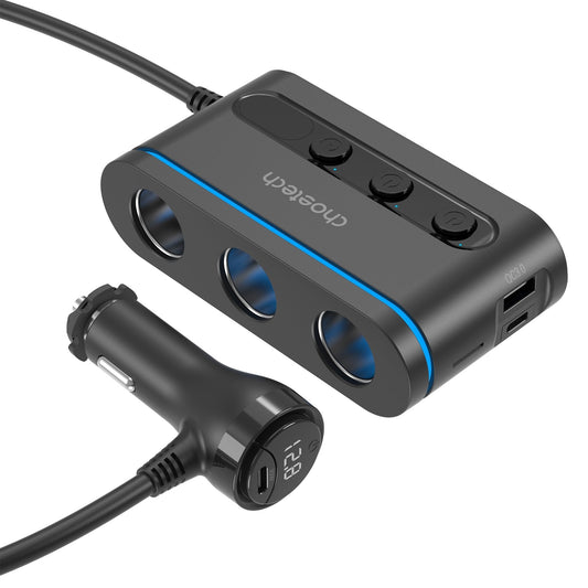 CHOETECH 3-Port Car Charger Splitter 78W