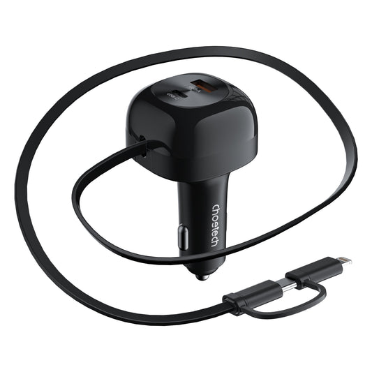 CHOETECH 75W Car Charger with Retractable Cable