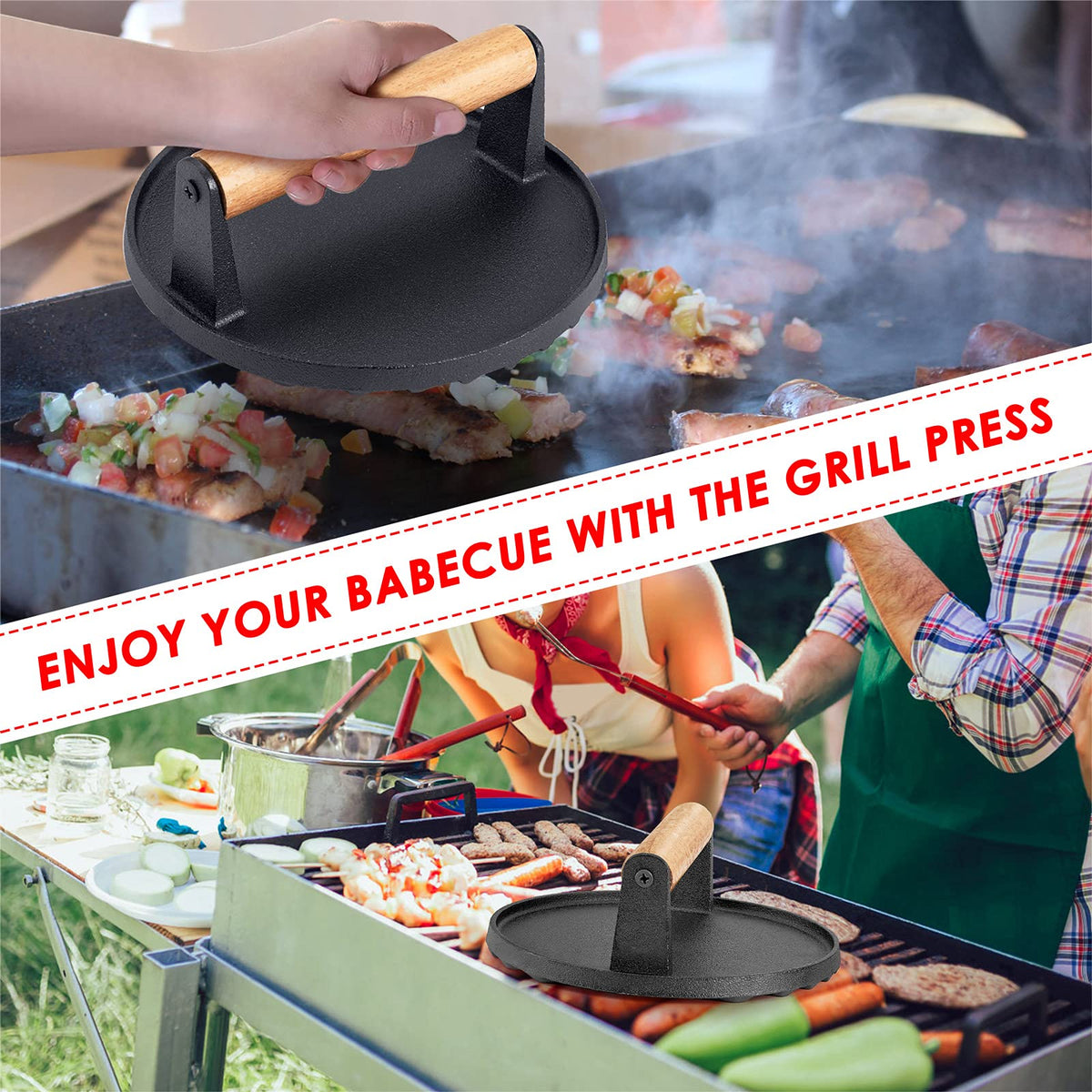 Cast Iron Grill Press – Pre-Seasoned Burger & Steak Griddle Press, view 8