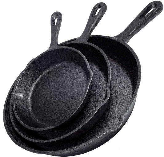 Cast Iron Skillet Set – Pre-Seasoned 6", 8" & 10"