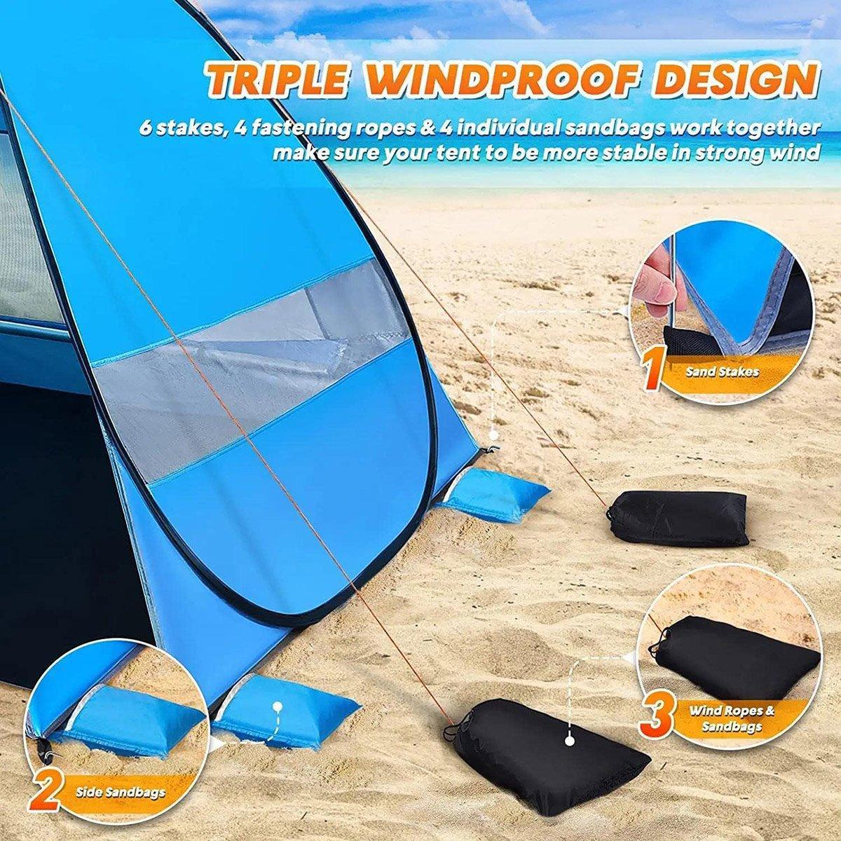 Pop-Up Beach Tent – UPF 50+ Sun Shelter for 3–4 People, view 5