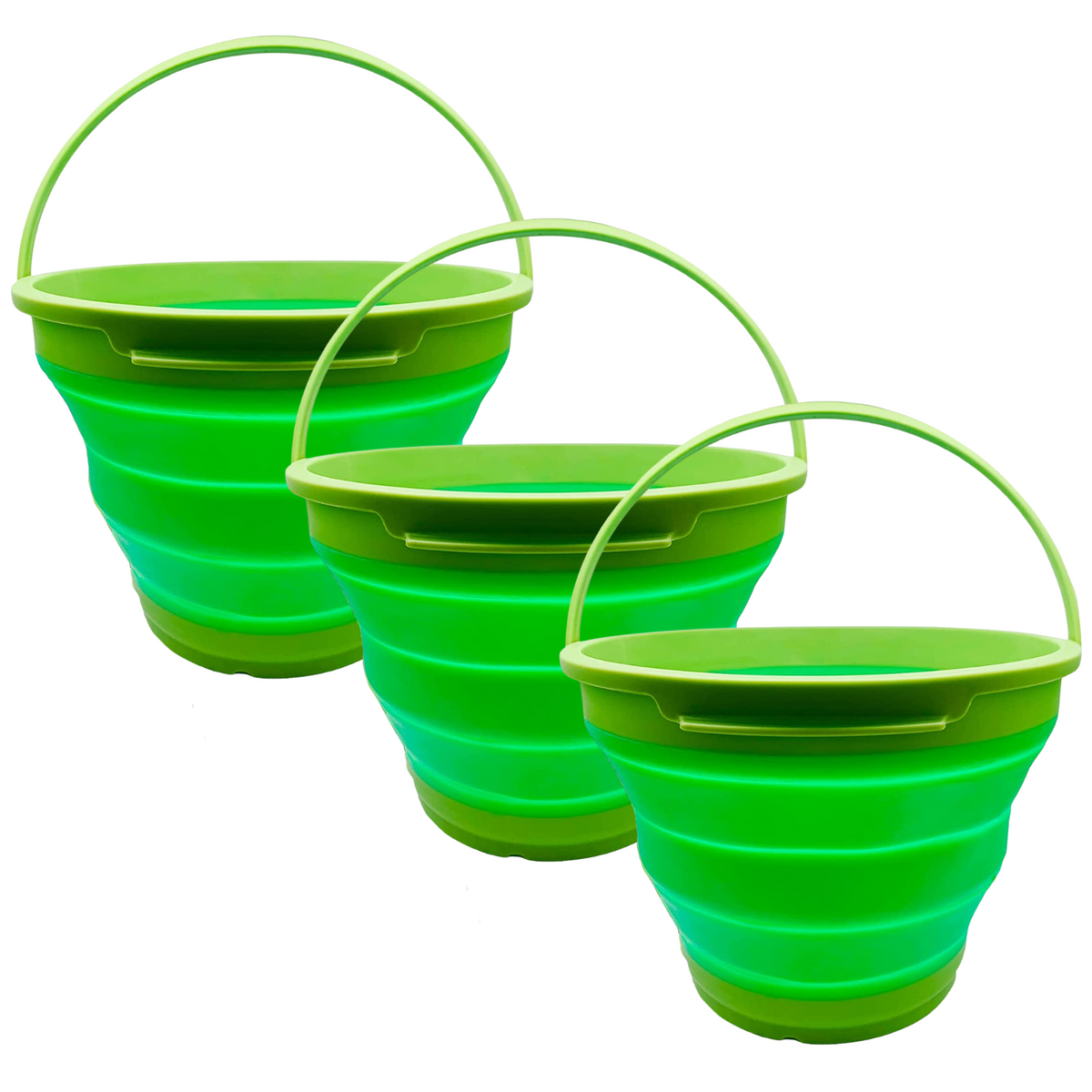 3 Pack 7L Collapsible Camping Buckets - Green, view 2