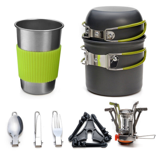 Camping Cookware Set with Stove, Pots, Cup & Spork