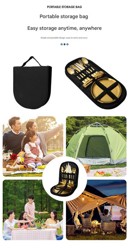Gold Camping Cutlery Set with Plate & Teaspoon, view 7