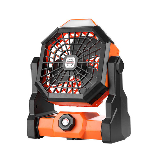 Rechargeable Camping Fan with LED Light - Black Orange