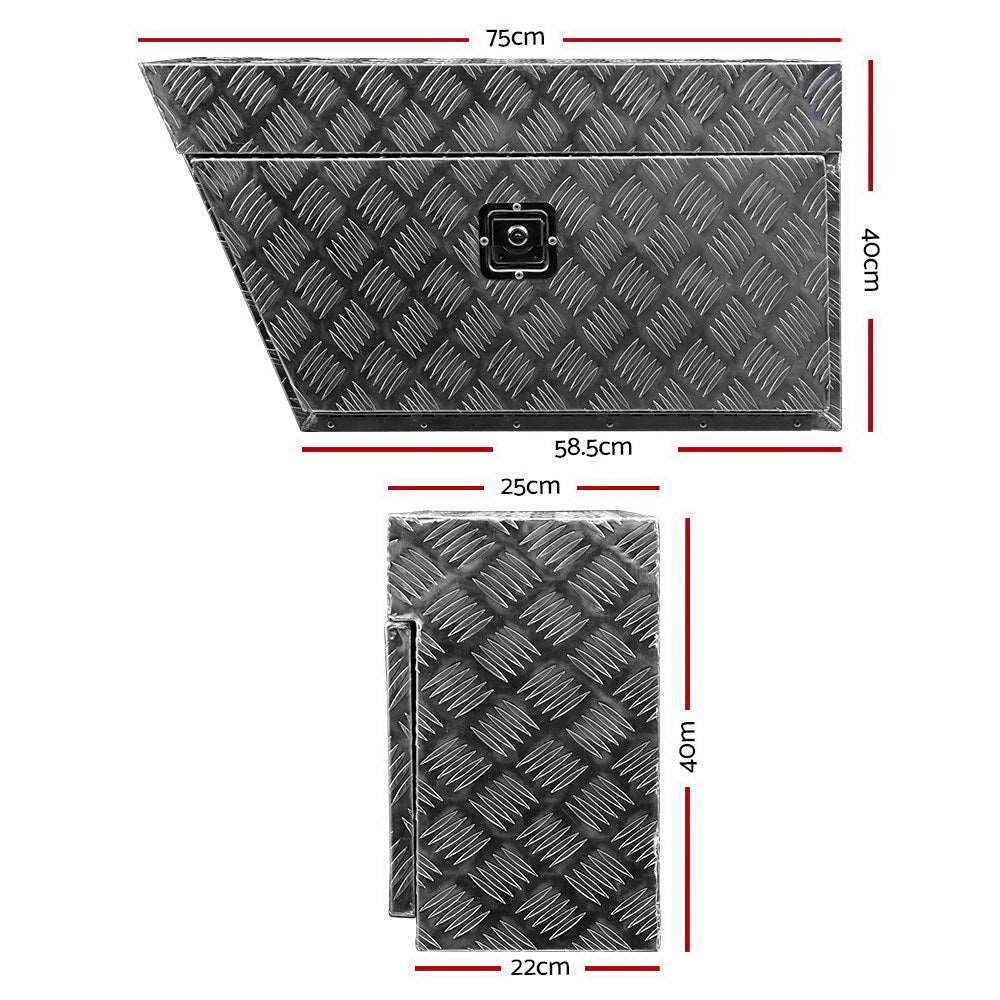 Pair Aluminium Under Tray Ute Toolboxes 75cm, view 2
