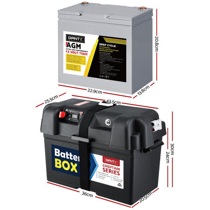 Giantz 75Ah AGM Deep Cycle Battery & Box 12V, view 2