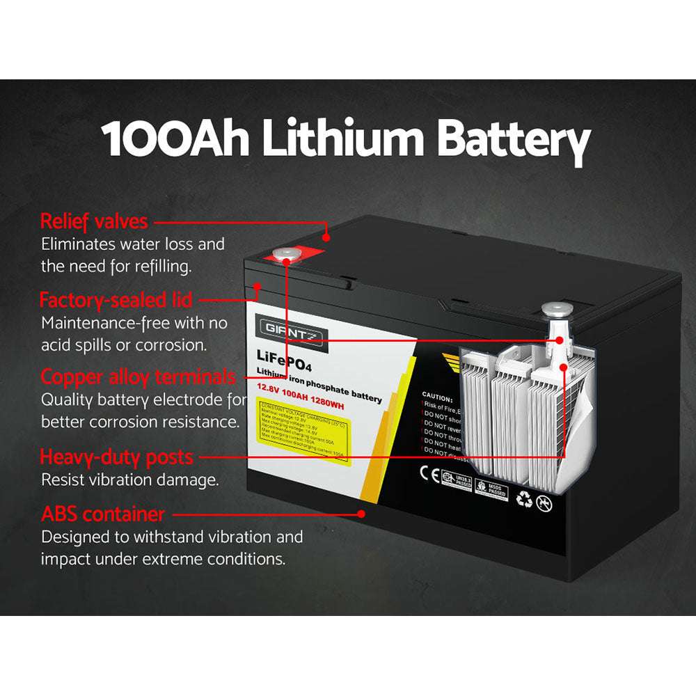 Giantz 100Ah LiFePO4 Deep Cycle Battery 12V, view 4