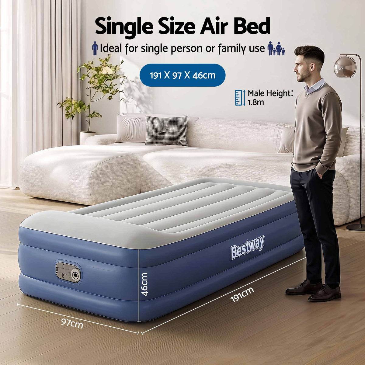 Bestway 46cm Single Airbed with Built-In Pump, view 2