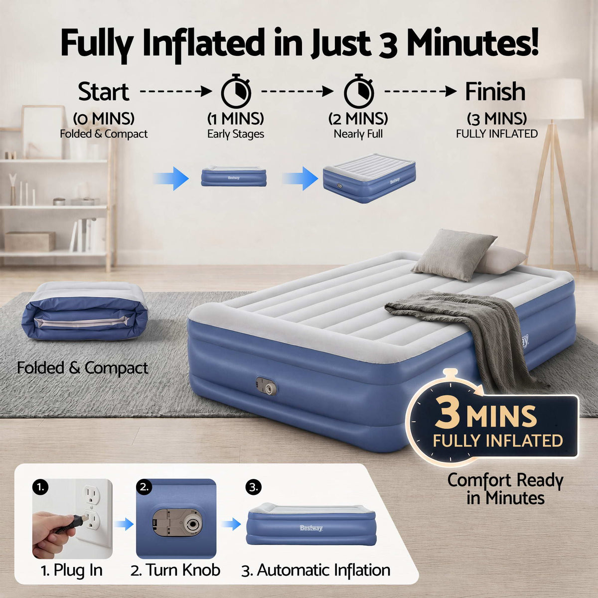 Queen Air Bed with Built-In Electric Pump, view 5