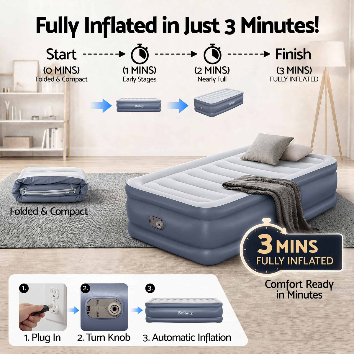 Bestway Single Air Bed – 51cm Raised with Built-In Pump, view 5