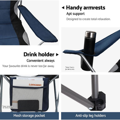 Folding Camping Chairs 2 Pack - Weisshorn Navy, view 6