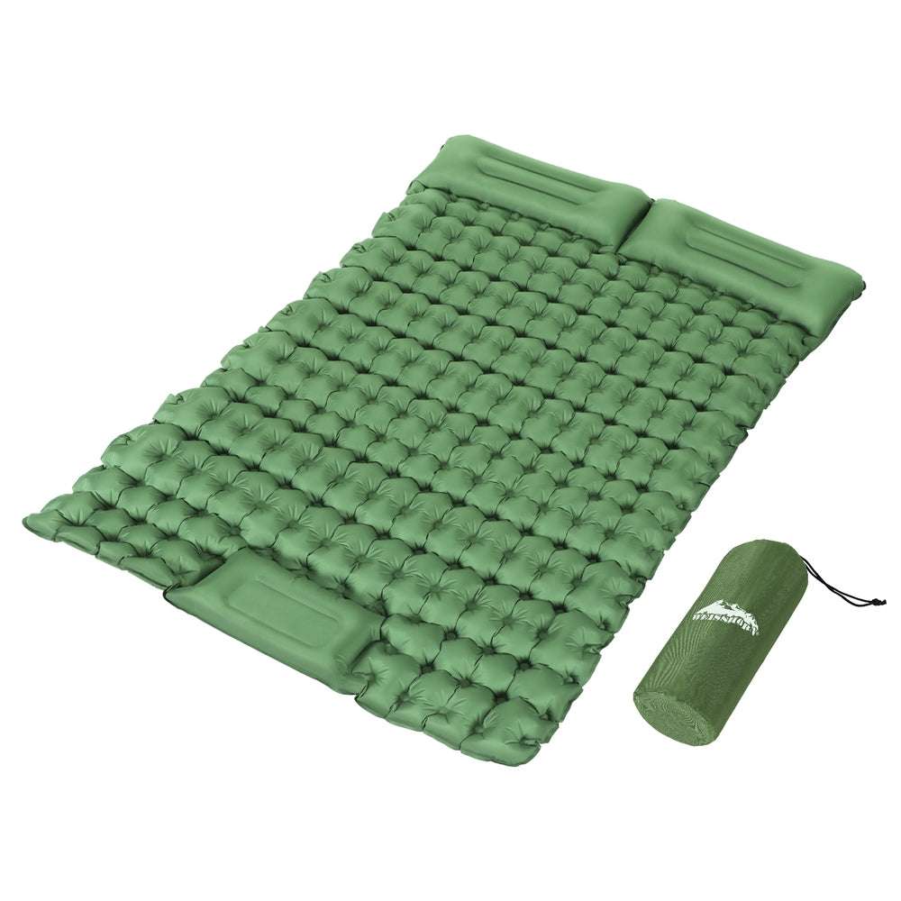 Weisshorn Double Camping Mattress 9cm with Foot Pump - Green