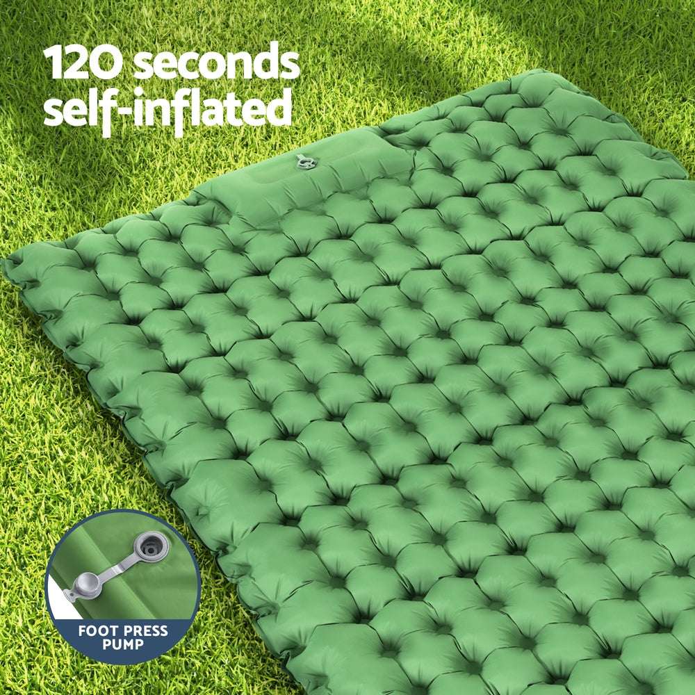 Weisshorn Double Camping Mattress 9cm with Foot Pump - Green, view 4
