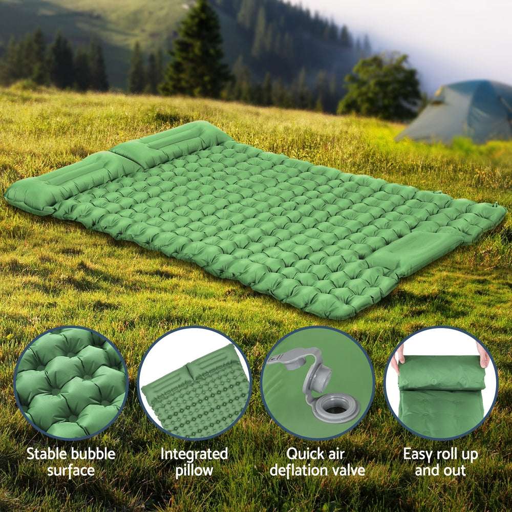 Weisshorn Double Camping Mattress 9cm with Foot Pump - Green, view 6