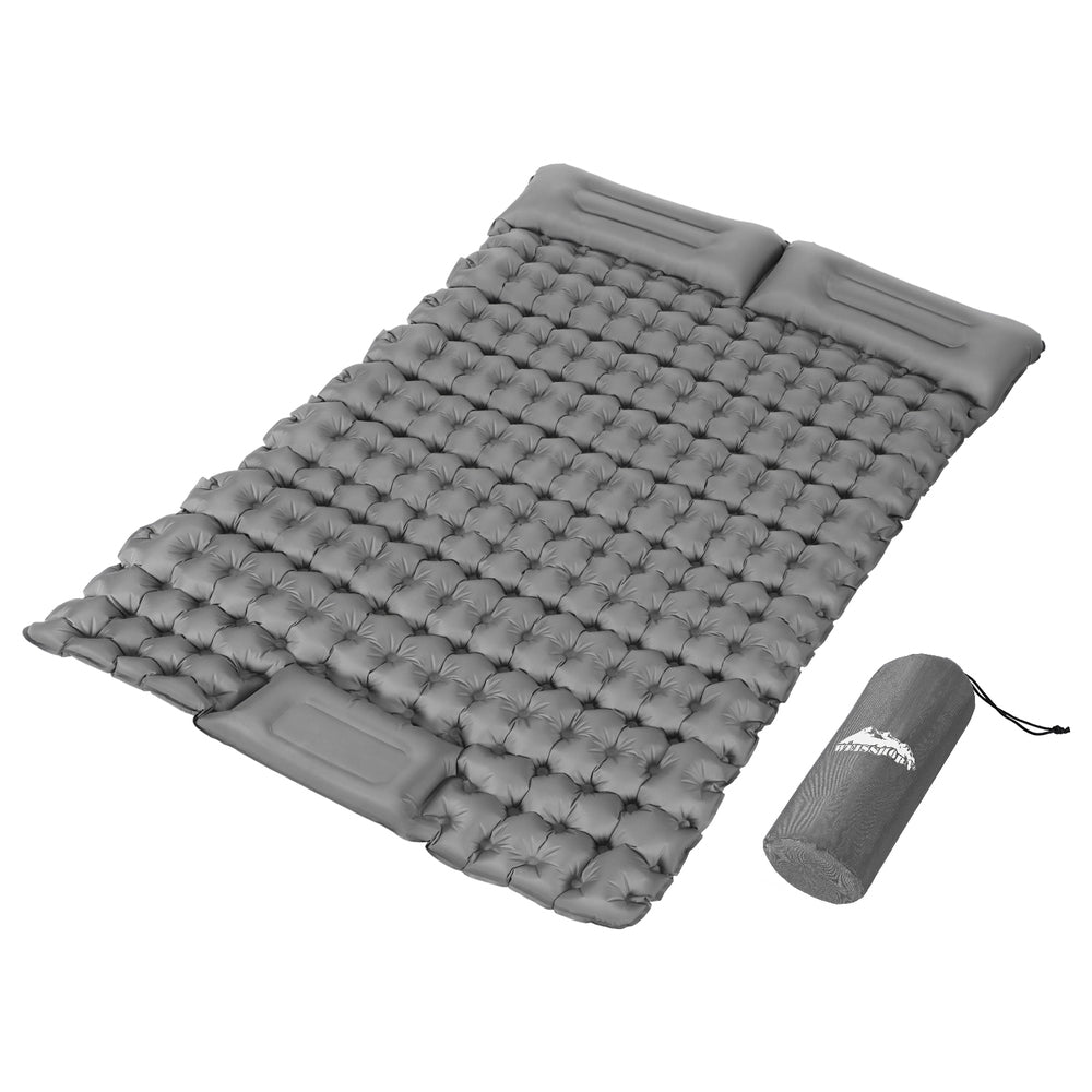 Weisshorn 9cm Double Camping Mattress with Foot Pump & Pillows