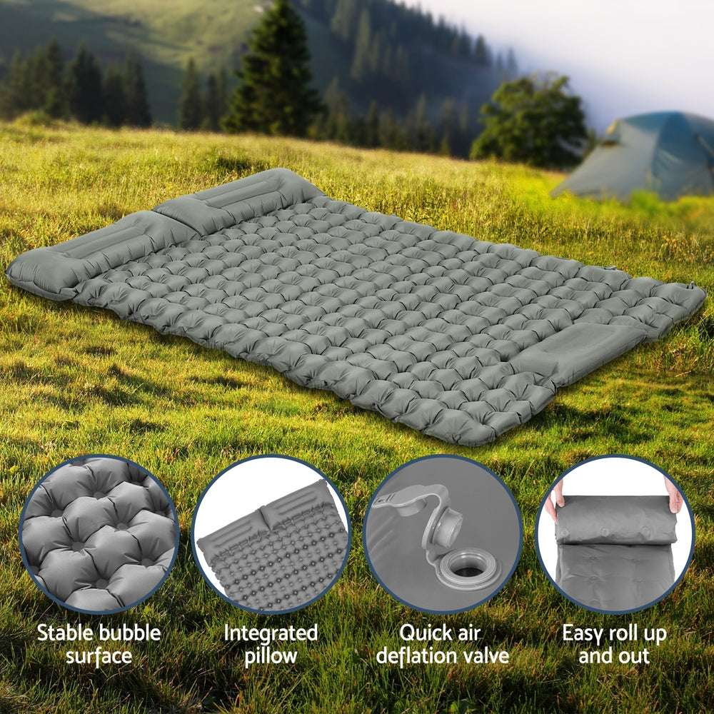 Weisshorn 9cm Double Camping Mattress with Foot Pump & Pillows, view 6