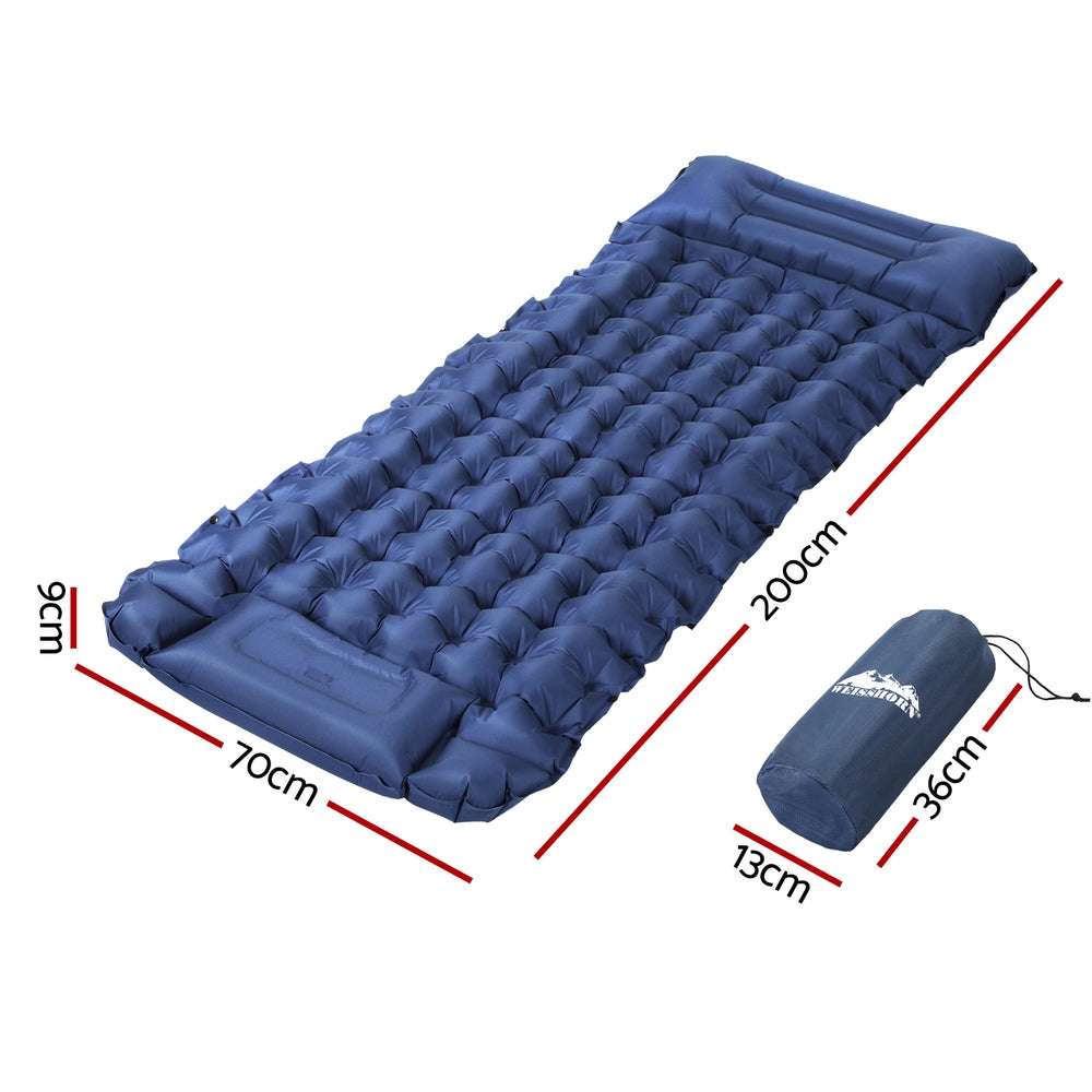 Weisshorn 9cm Camping Mat with Foot Pump & Pillow - Blue, view 2