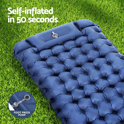 Weisshorn 9cm Camping Mat with Foot Pump & Pillow - Blue, view 4