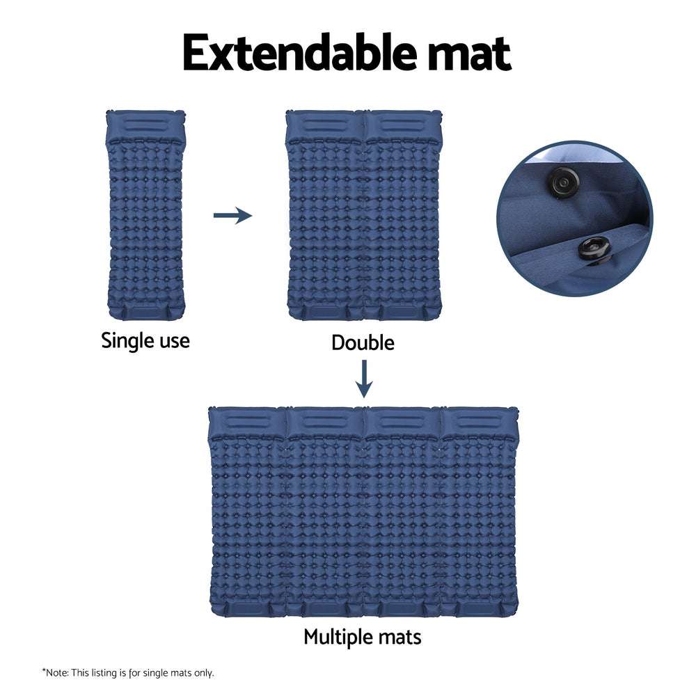 Weisshorn 9cm Camping Mat with Foot Pump & Pillow - Blue, view 6