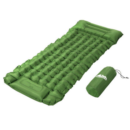 Weisshorn 9cm Camping Mat with Foot Pump & Pillow - Green