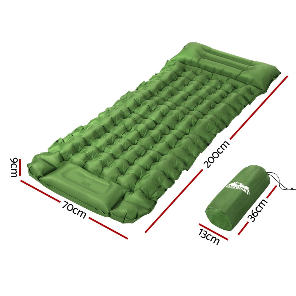 Weisshorn 9cm Camping Mat with Foot Pump & Pillow - Green, view 2