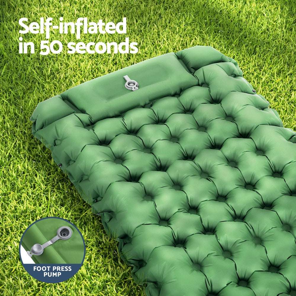 Weisshorn 9cm Camping Mat with Foot Pump & Pillow - Green, view 4