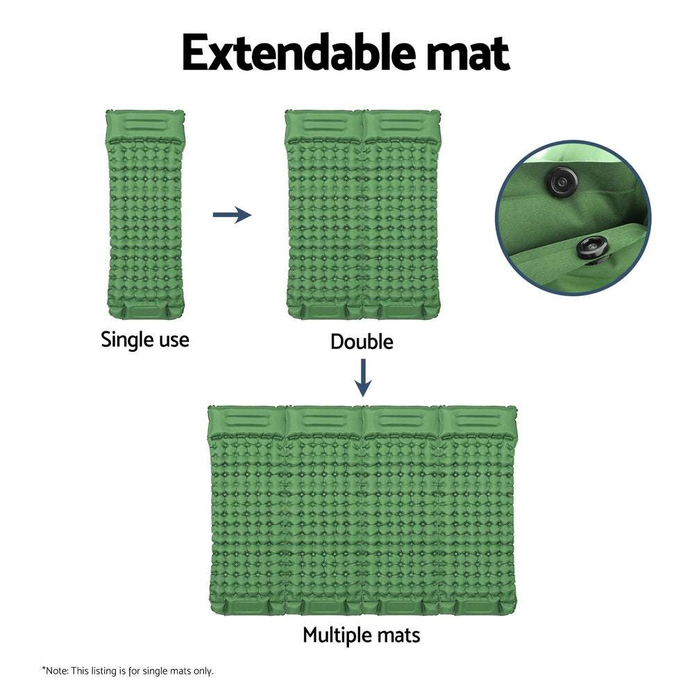 Weisshorn 9cm Camping Mat with Foot Pump & Pillow - Green, view 6
