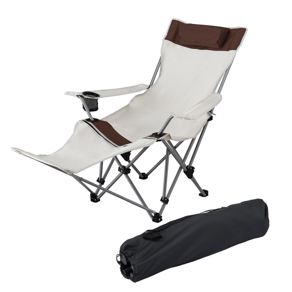 Reclining Camping Chair 2-in-1 - Weisshorn White/Brown