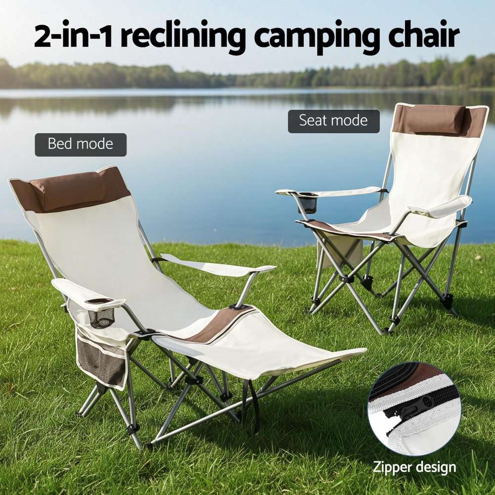 Reclining Camping Chair 2-in-1 - Weisshorn White/Brown, view 4