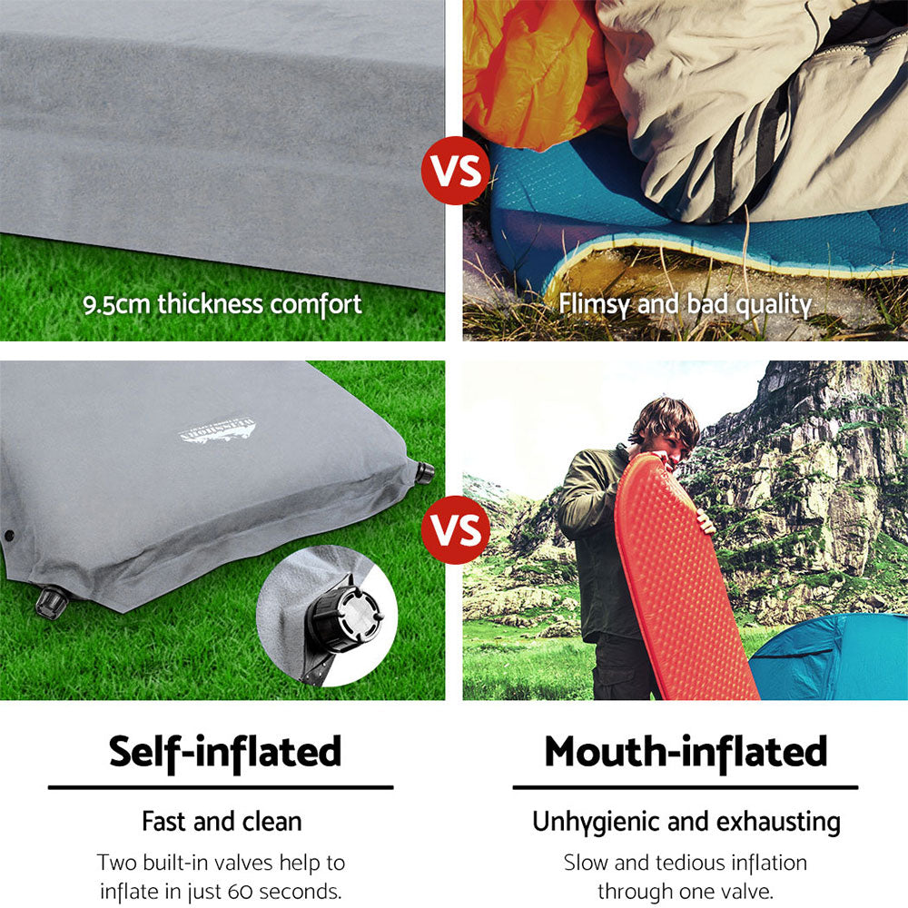 Weisshorn 10cm Self-Inflating Mattress Double Set - Grey (2 Singles), view 5
