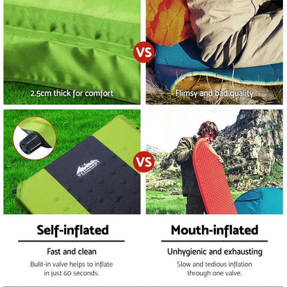 Self Inflating Camping Mats Double Set - Green, view 4