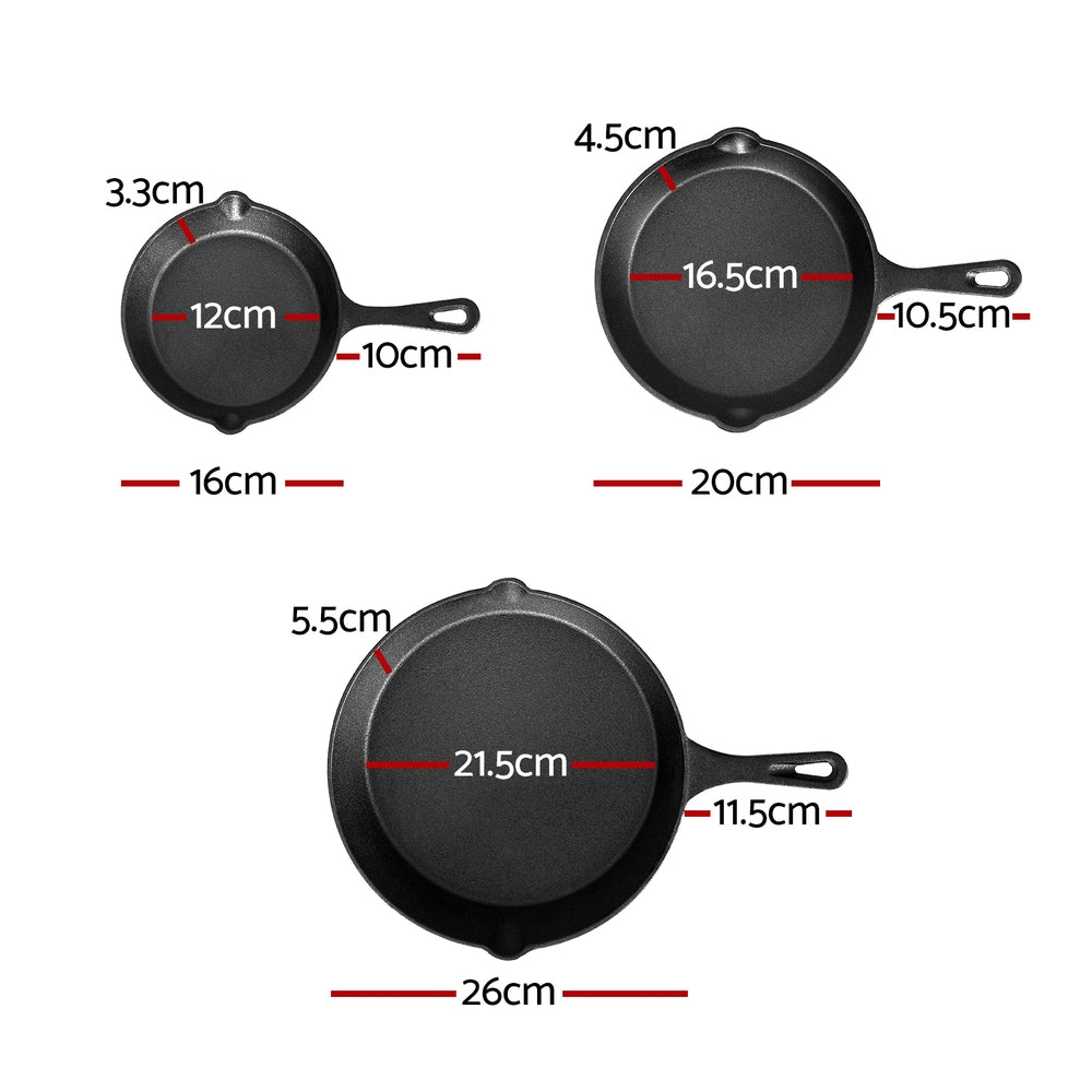 Cast Iron Frying Pan Set - 3 Piece, view 2