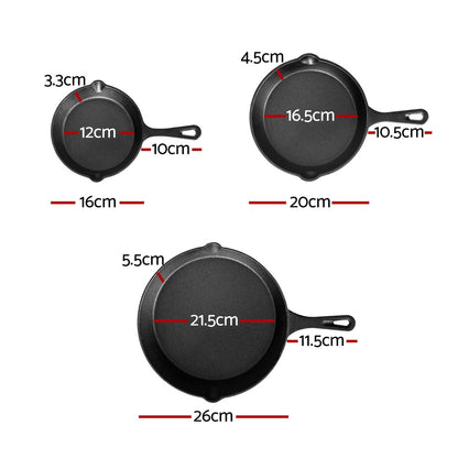 Cast Iron Frying Pan Set - 3 Piece, view 2