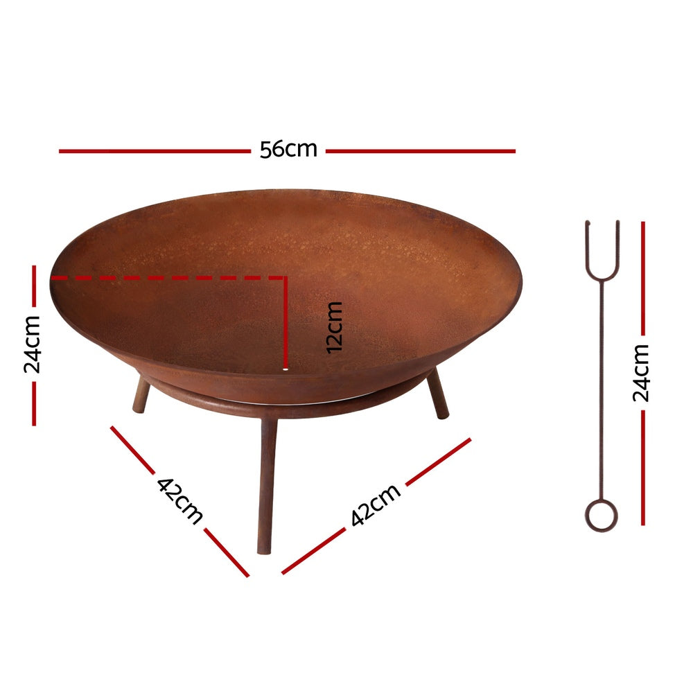 56cm Rustic Iron Fire Pit – Deep Bowl Outdoor, view 2