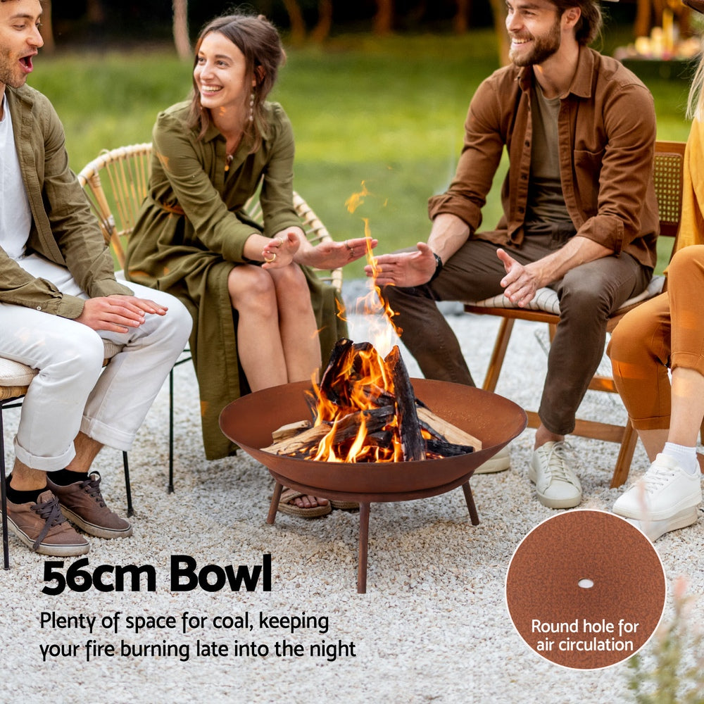 56cm Rustic Iron Fire Pit – Deep Bowl Outdoor, view 4