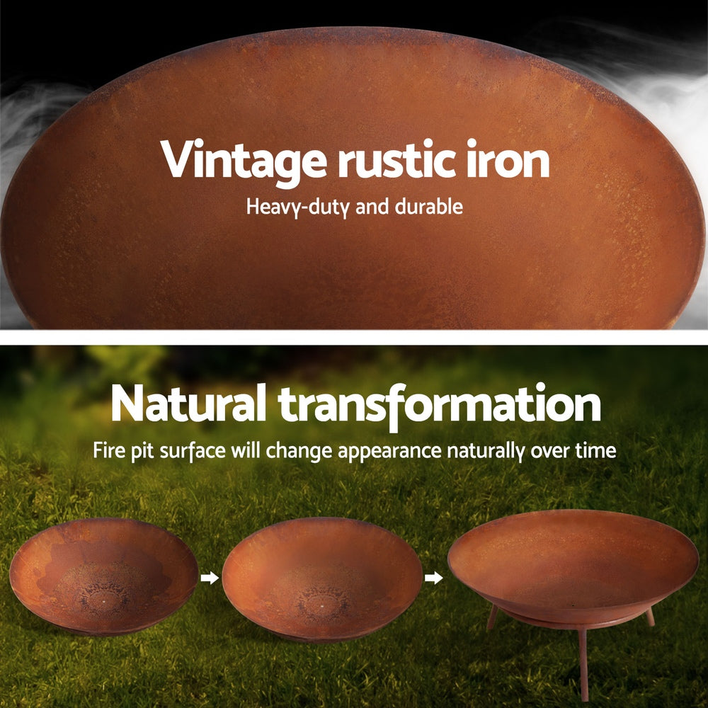56cm Rustic Iron Fire Pit – Deep Bowl Outdoor, view 5