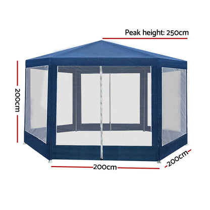 Hexagonal Gazebo 2m with Mesh Walls - Instahut Navy, view 2