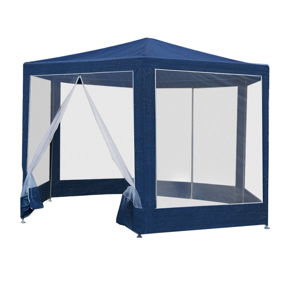 Hexagonal Gazebo 2m with Mesh Walls - Instahut Navy, view 3