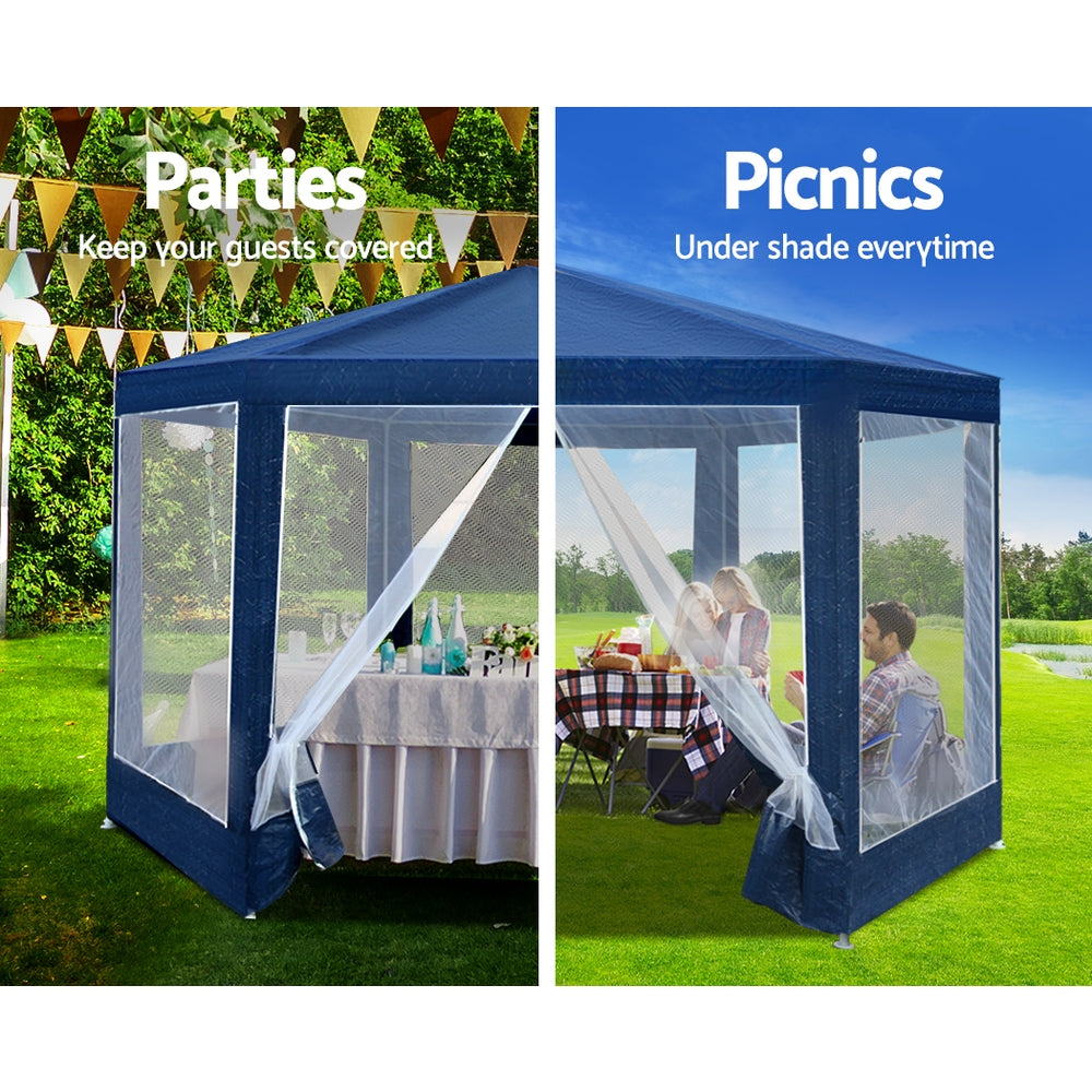 Hexagonal Gazebo 2m with Mesh Walls - Instahut Navy, view 4