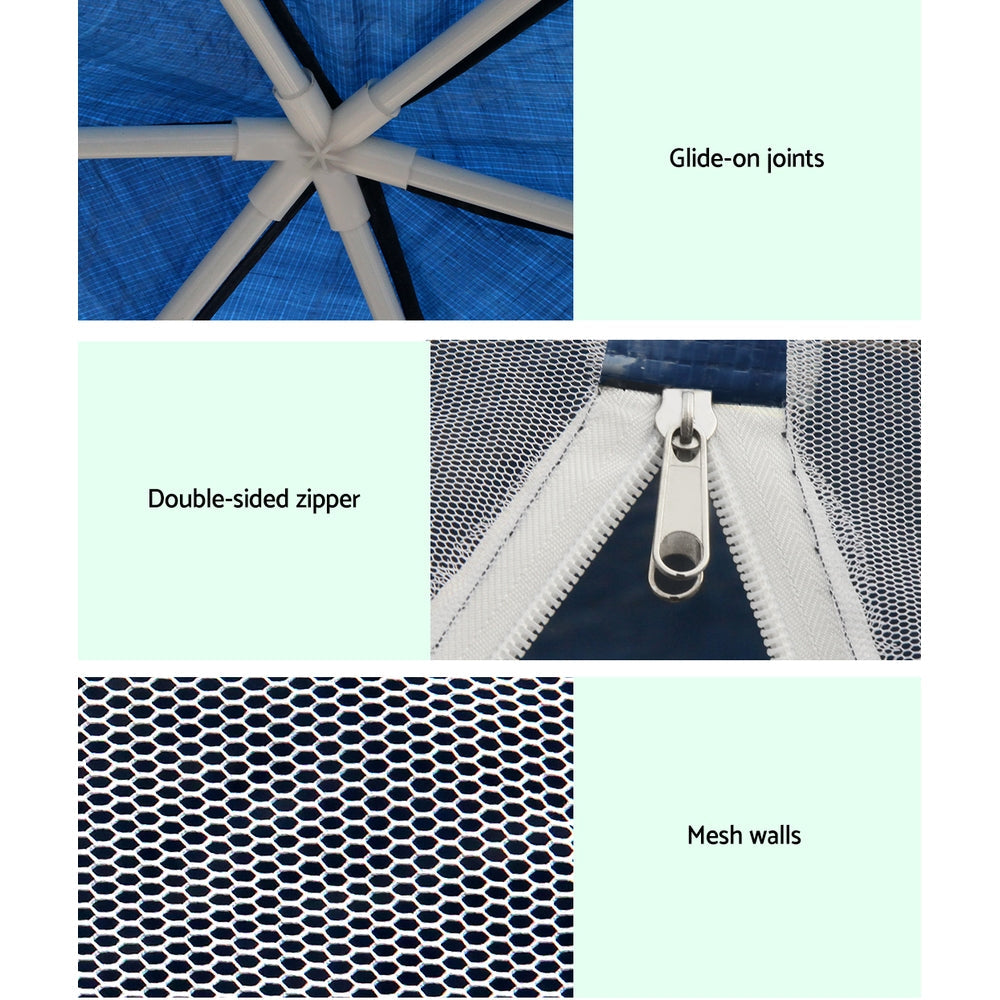 Hexagonal Gazebo 2m with Mesh Walls - Instahut Navy, view 6