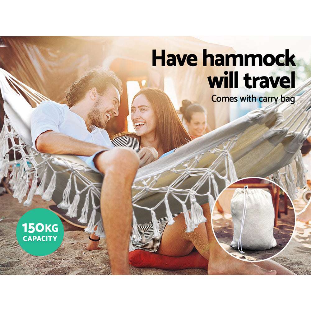 Gardeon Tassel Hammock Bed – Cream, view 5